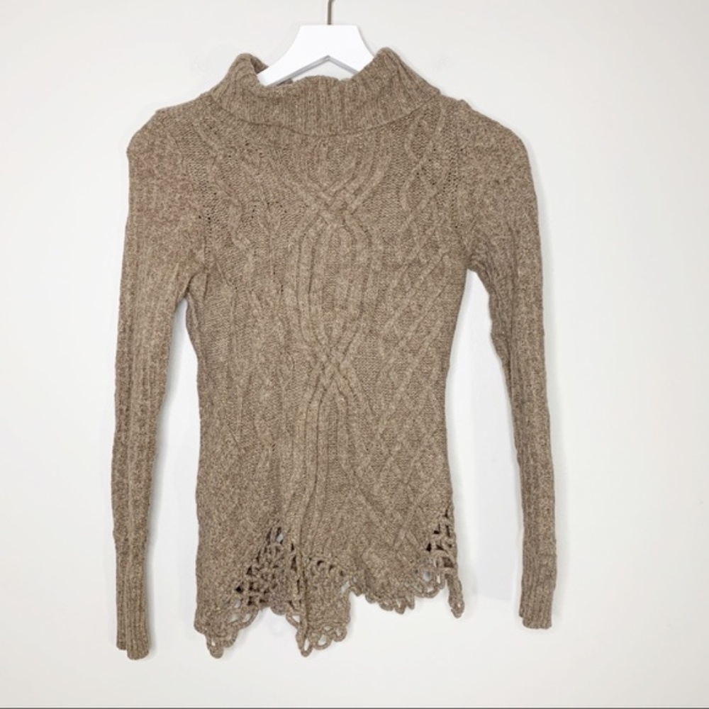 MOTH Tan Wool Turtle Neck Long Sleeve Top SP
